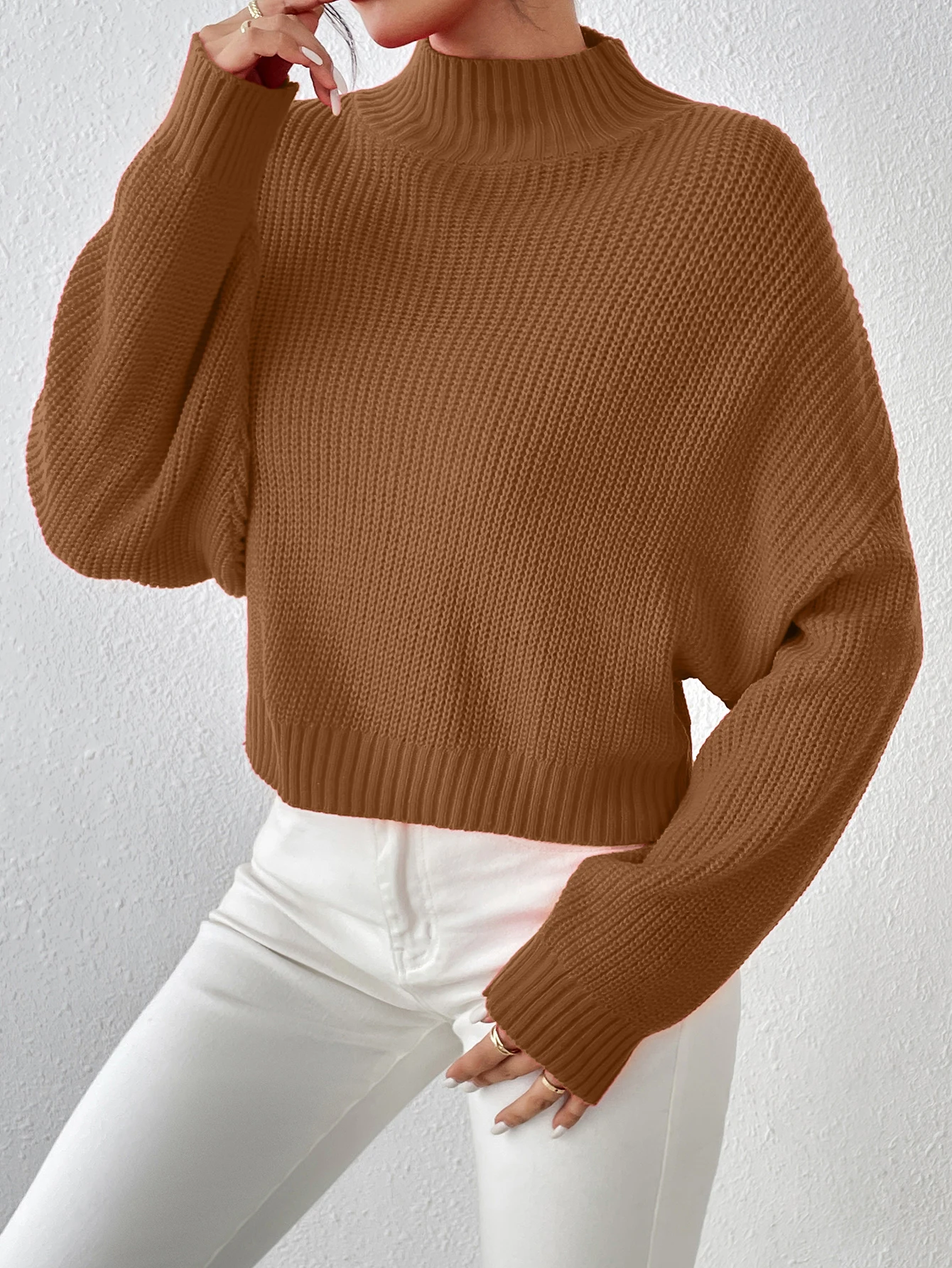 Solid Turtle Neck Pullover Sweater, Casual Long Sleeve Button, Women\'s Clothing,sueteres para mujeres