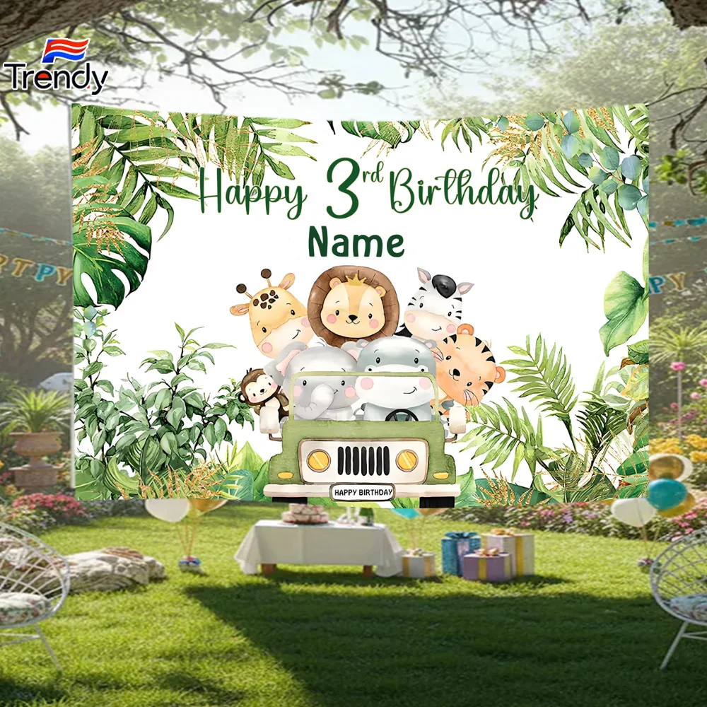 Jungle Safari Birthday Background  Animals Baby Shower Decorations Party BANNER Personalized Name Custom Birthday Backdrop Kids