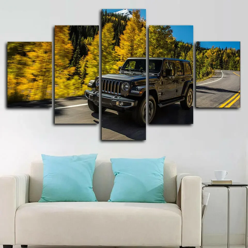 No Framed Canvas 5 Pieces Wrangler Off Road Car Decorative Print Wall Art Posters Pictures for Living Room Home Decor Painting