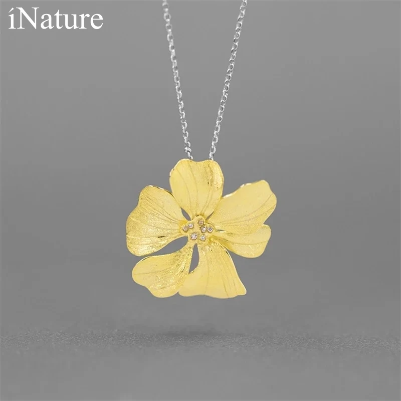

INATURE Elegant 925 Sterling Silver Zircon Peony Flower Pendant Necklace For Women Wedding Jewelry Gift