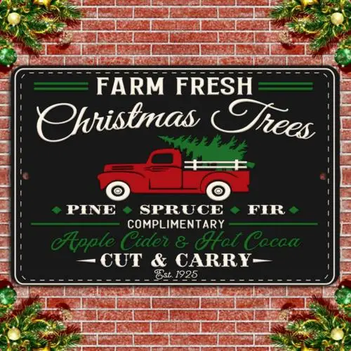 Vintage Christmas Trees Sign: Farm Fresh Holiday Delight-Aluminum