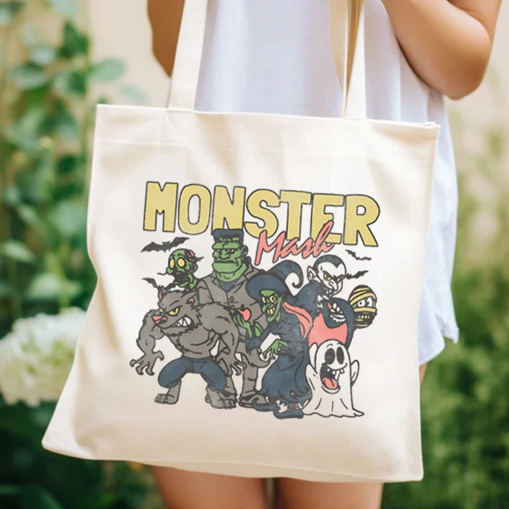 Retro Halloween Comfort Colors Tote Bag Monster Mash Tote Bags Vintage Ghost Halloween Women Handbag Retro Fall Bags Monster Bag