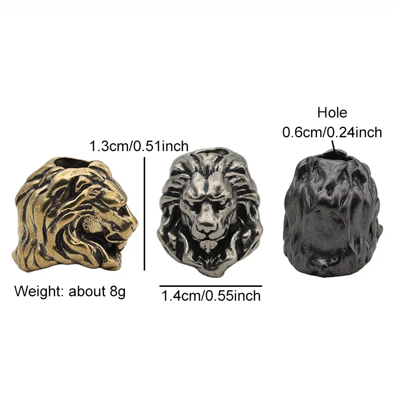 Lion King Head Sculpture Brass Knife Beads EDC Outdoor Flashlight Umbrella Rope DIY Paracord Woven Lanyard Pendants Accessories