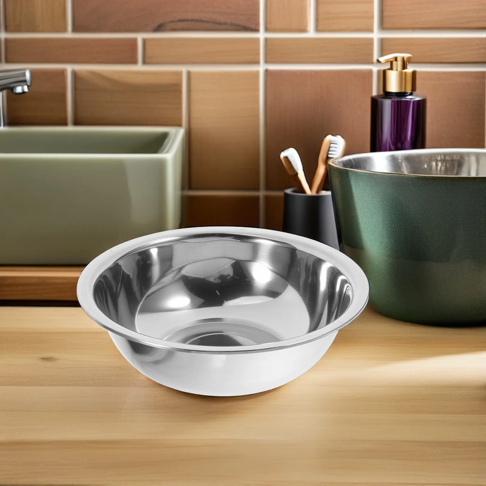 

2Pcs Stainless Steel Basin 29Cm Thickened Multi-Use Wash Basin for Laundry Foot Soak Fruit Cleaning Portable Bathroom Dorm