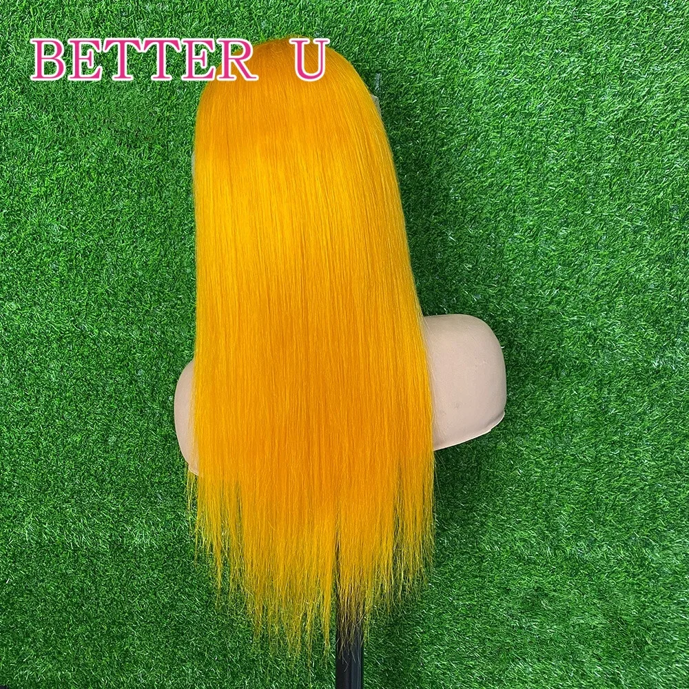 100% خصلات الشعر المستعار الإنسان مستقيم أصفر داكن الدانتيل الباروكات الأمامية قبل قطعها الملونة شقراء 4x4 الدانتيل إغلاق شعر مستعار للنساء 36 38 بوصة #3