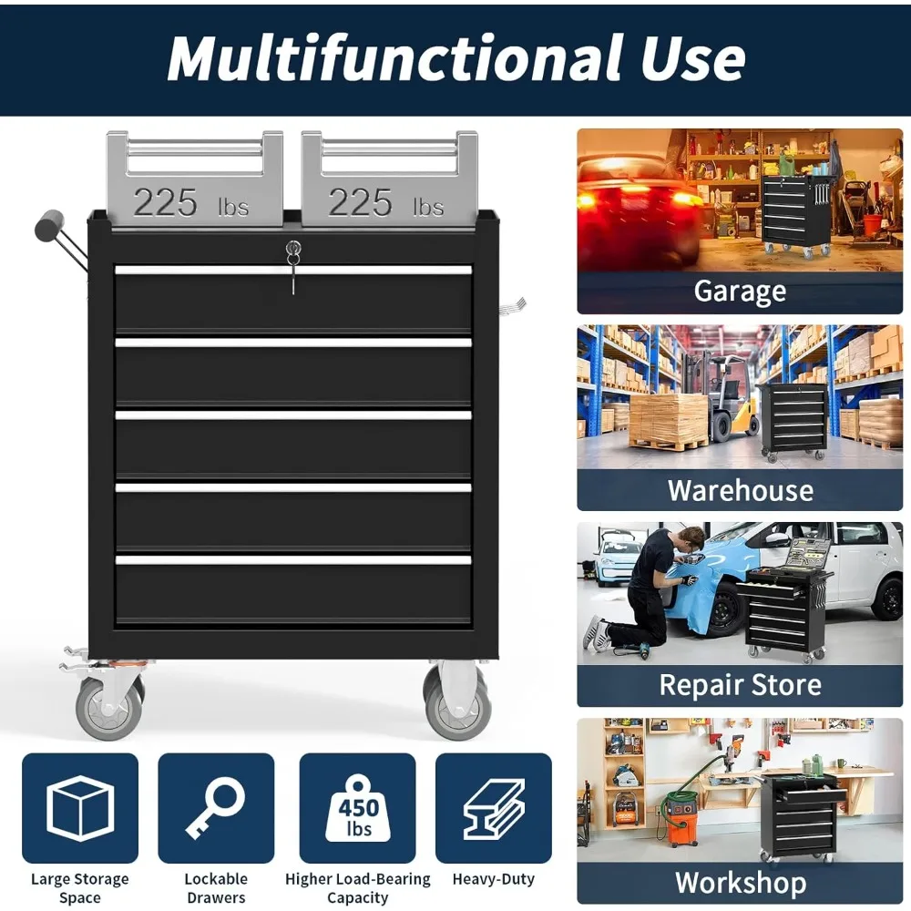 5-ящик для инструментов на колесиках, ящик для инструментов с колесами, металлическая тележка для инструментов с ящиками, шкаф для хранения для гаража, склада, мастерской,