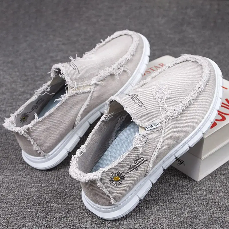 

Men's Canvas Shoes Spring Summer Breathable Soft Bottom Slip-On Casual Low Help Fashionable Luxury Hair Flat Footwear