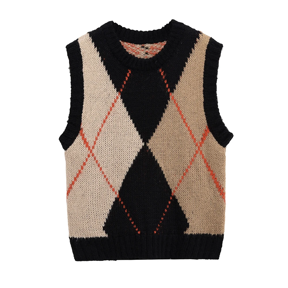 

Женский вязаный жилет с ромбовидным узором, топ в европейском и американском стиле, бестселлер, модная летняя майка