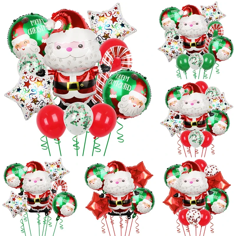 New Merry Christmas Santa Claus Foil Balloon Set Walking Stick Helium Balloons Xmas Party Decoration Supplies Kids Gift