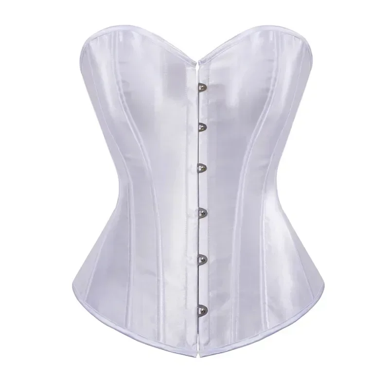 Women Satin Overbust Corset Corselet Waist Bustier Top Black Purple Pink Brown Blue White Red