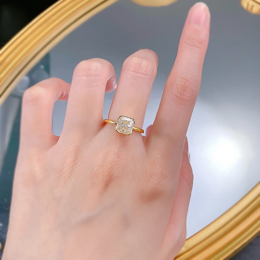 TEMGF 7*7mm Raytheon Cut Zircon Ring 100% 925 Sterling Silver Fine Jewelry for Women Daily Commuting Fashion Versatile Item