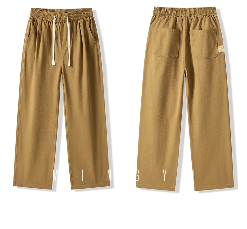 Herbst-Winter Hochwertige 100% Baumwolle Freizeithose für Herren mit elastischem Bund, lockerer, gerader Passform, lässige Arbeitshose, Cargo-Hose, Khaki-Hose für Männer – Detail 14