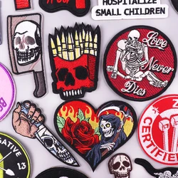 Hot Horror Skull/Punk Patch Embroidered Patches Iron On Patches Embroidery Love Heart Rose Skull Patches For Clothing Sew DIY