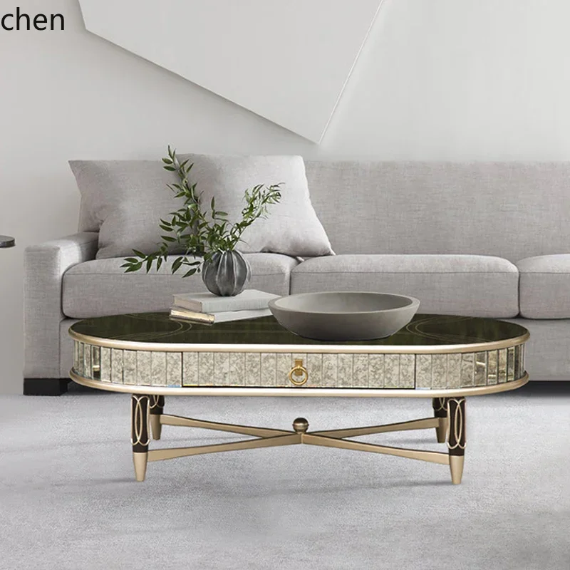 H5.26 modern coffee table size apartment living room household small tea table glass oval tea table TV cabinet group