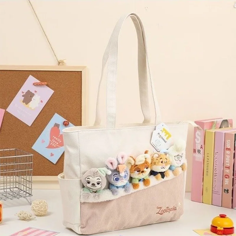 Bolso de hombro de Zootopia de Disney, bolso bonito de Judy y Nick de gran capacidad, bolso de lona, personajes de dibujos animados de felpa Kawaii, regalo de vacaciones