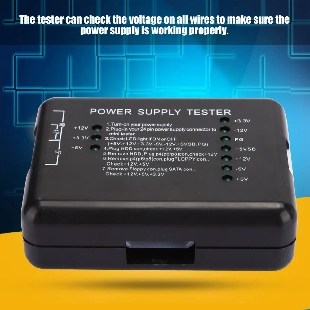 LED Indicator Light Power Supply Tester Plug and Play 20/24 Pin ATX Power Supply Tester Black Computer Power Supply Checker