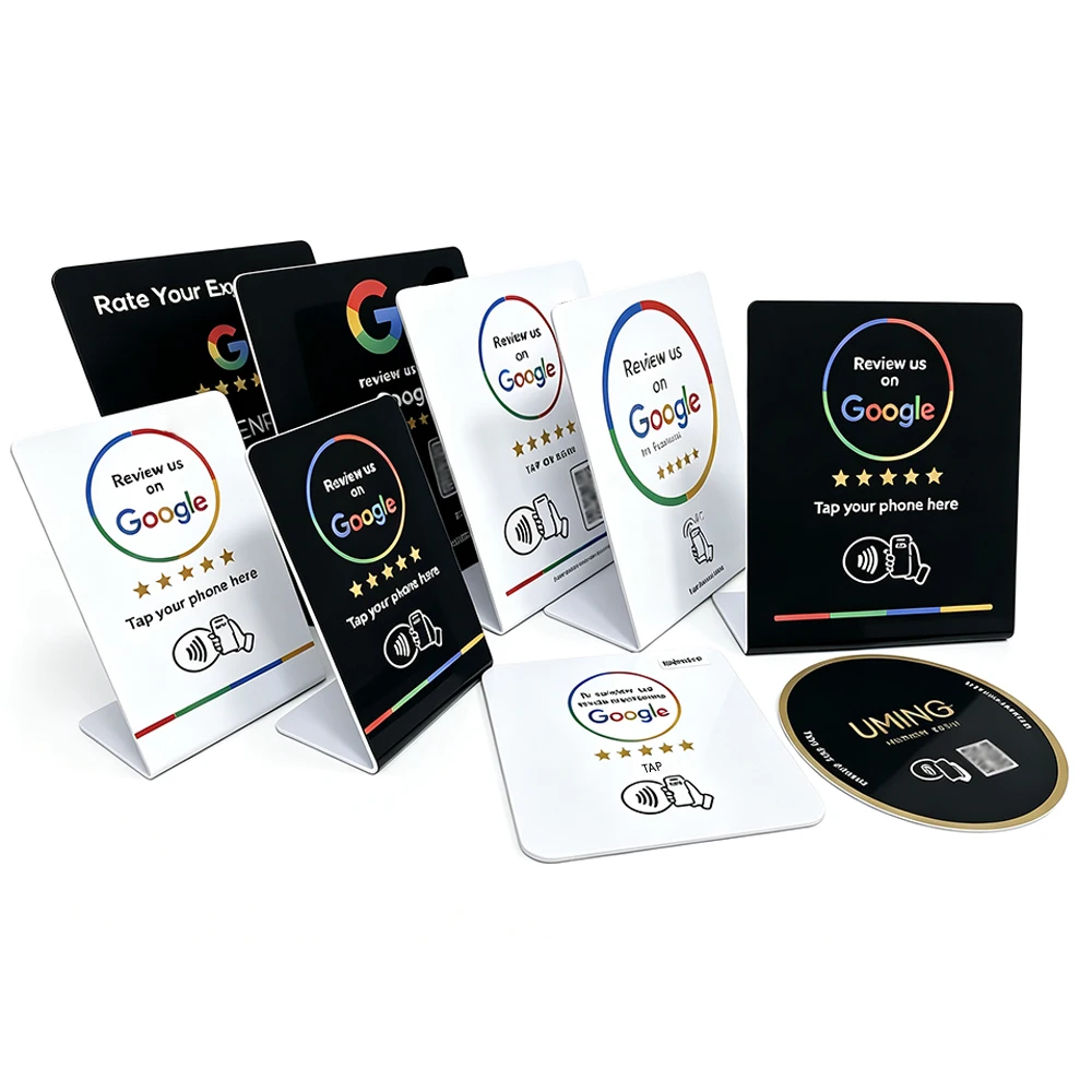 Quadratische 100-mm-NFC-Google-Bewertungs-PVC-Plattenkarte mit Klebeband auf der Rückseite zum Aufkleben auf den Tisch. – Detail 13