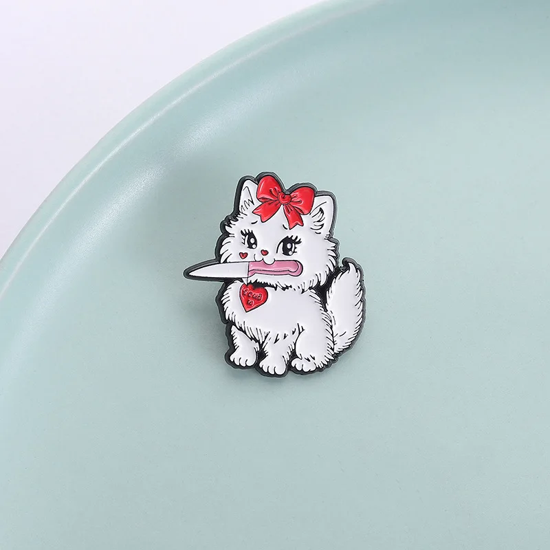 لطيف القط الأبيض المينا دبوس الكرتون الحيوان بروش الصنوبر التلبيب شارة بدبابيس على ظهره الملابس والاكسسوارات والمجوهرات هدية الهالوين #4