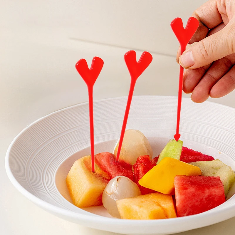 

8Pcs/set Heart Plastic Fruit Forks Disposable Cake Dessert Picks Funny Lightweight Household Food Forks Christmas Party Supplies