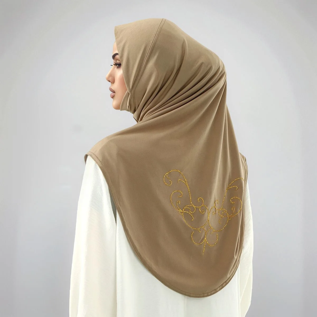 Gloden Stickerei Muslimische Frauen Instant Hijab Motorhaube Malaiische Doppel Kinn Unterkappe Gebet Hijab Abdeckt Kopftuch Sport Hijab Eid