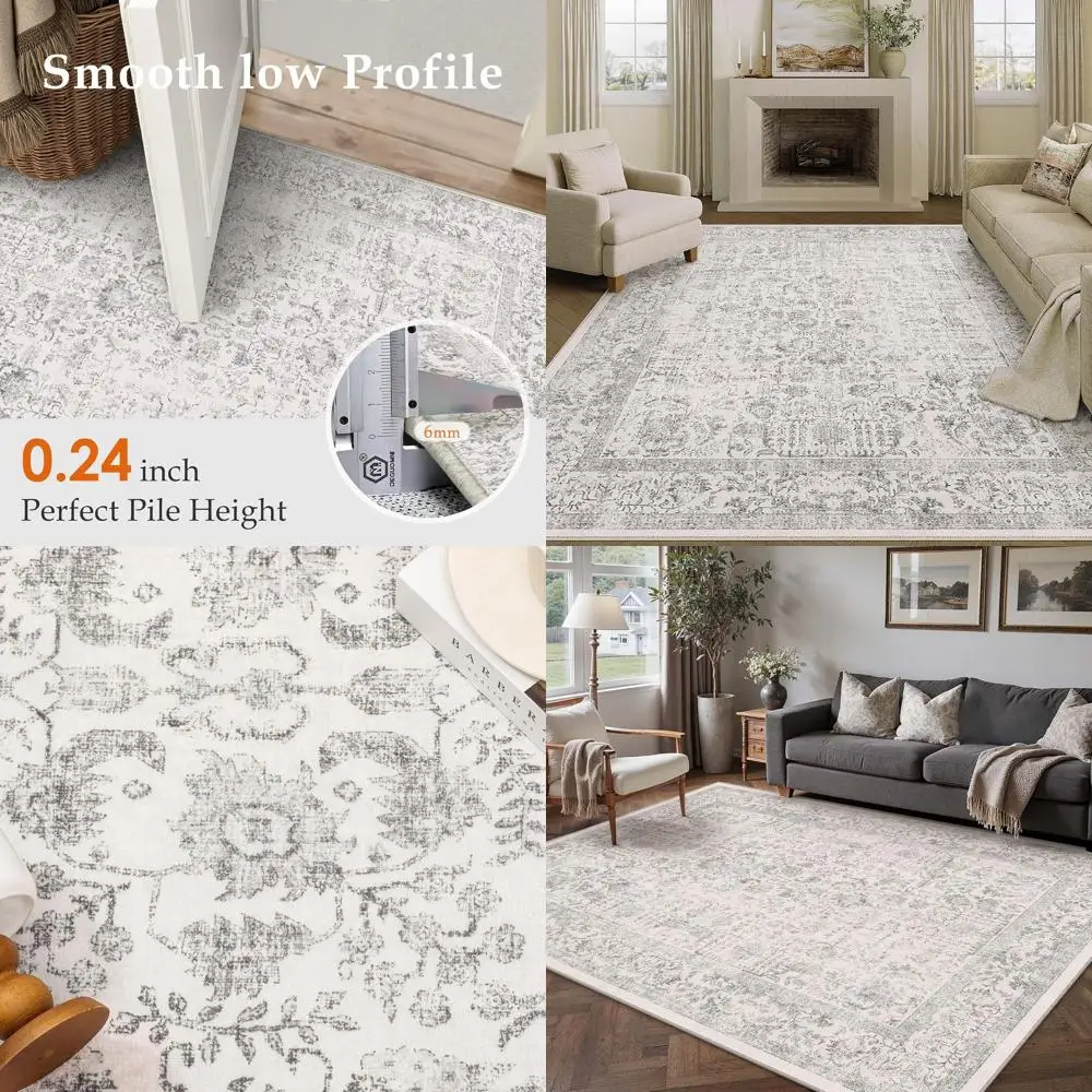 

Vintage 5x7 Gray Washable Area Rug with Distressed Pattern for Living Room, Bedroom, Office, Kitchen, and Dining Room