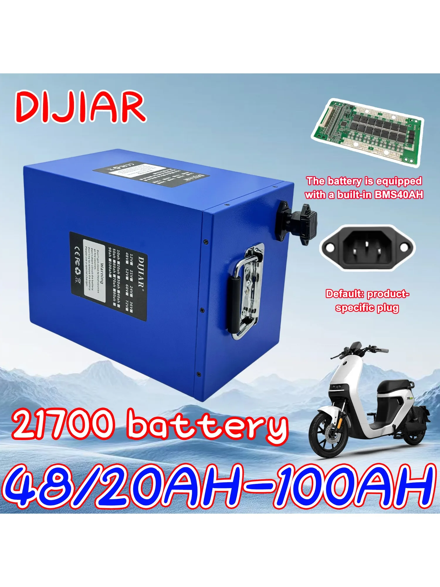 21700 lithium-ionbatterij, nieuw 48V20AH-100AH, ingebouwde BMS35AH, snelle luchtvervoer, toepassing 500W-3000W - afbeelding 2