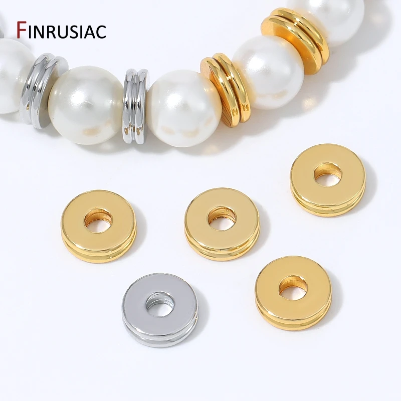 18K Gold Plated Brass Double Grooved Disc Spacer Beads Flat Round Washer Beads for DIY Pearl Jewelry Making Findings