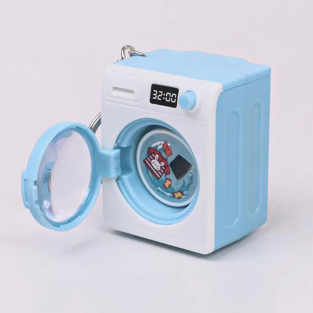 Mini Simulation Washing Machine Keychain With LED Sound Cartoon Rabbit Light Up Bag Charm Fashion Key Ring Pendant