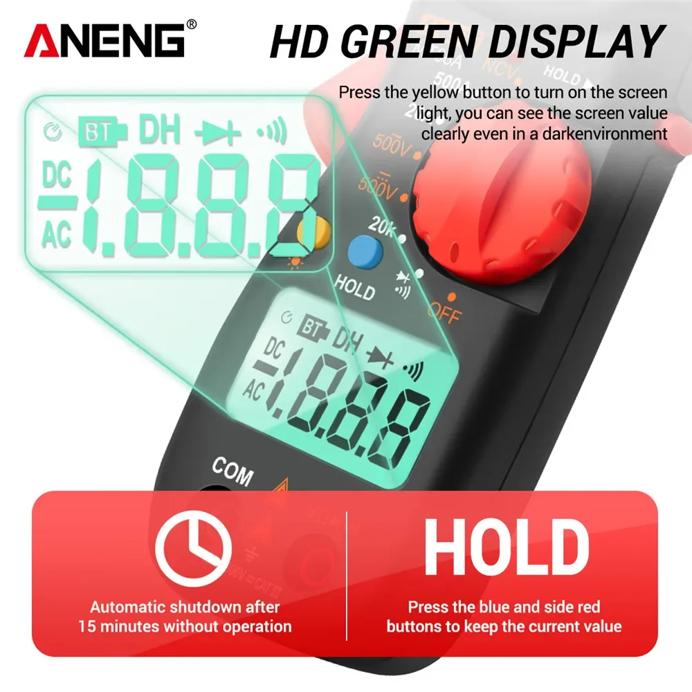 ANENG MT88A Digital Clamp Meter Multimeter DC/AC Voltage AC Current Tester Frequency Capacitance NCV Test