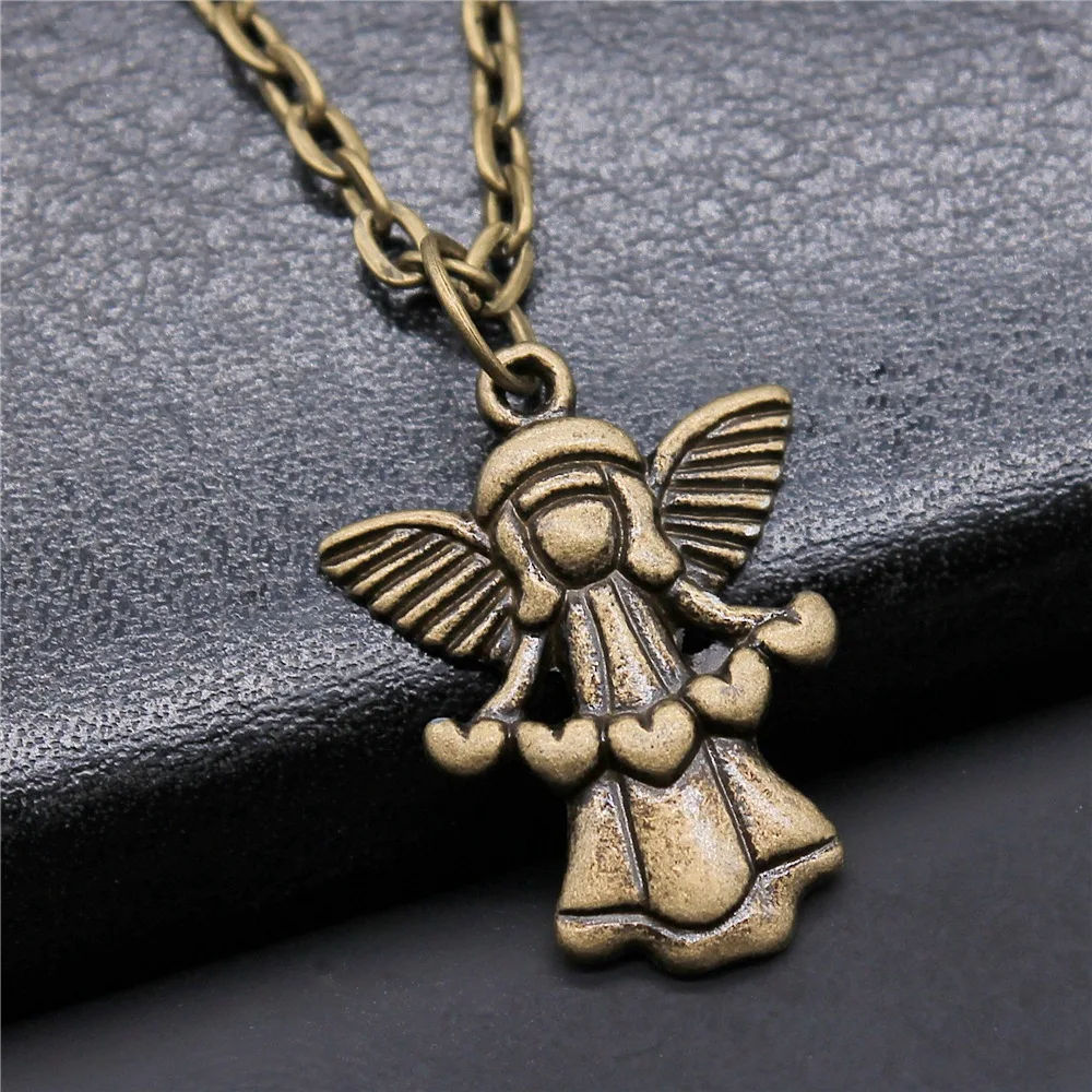 Fashion Simple Vintage Antique Bronze Color 22x16mm Heart Angel Pendant Necklace For Women