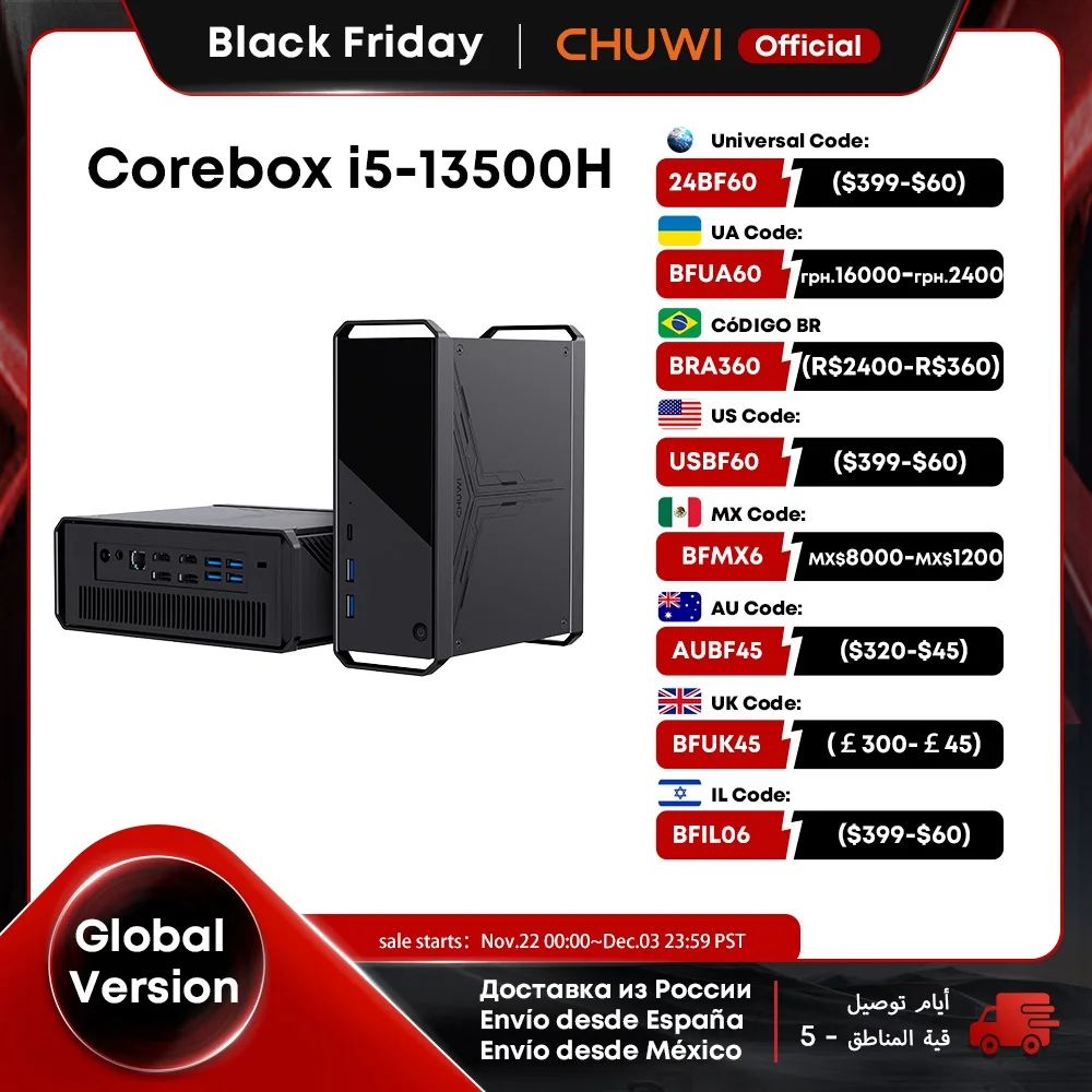 CHUWI CoreBox 5th 16GB LPDDR5 512GB SSD Core i5-13500H Gaming PC Intel UHD Graphics 8K Decoding WIFI 6 Windows 11 Computer PC