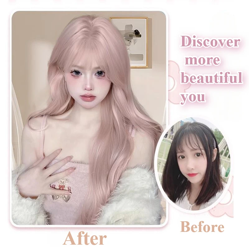 Baby pink wig for women long wavy hair wig 24inch Lolita Synthetic high temperature resistant fibers daily use
