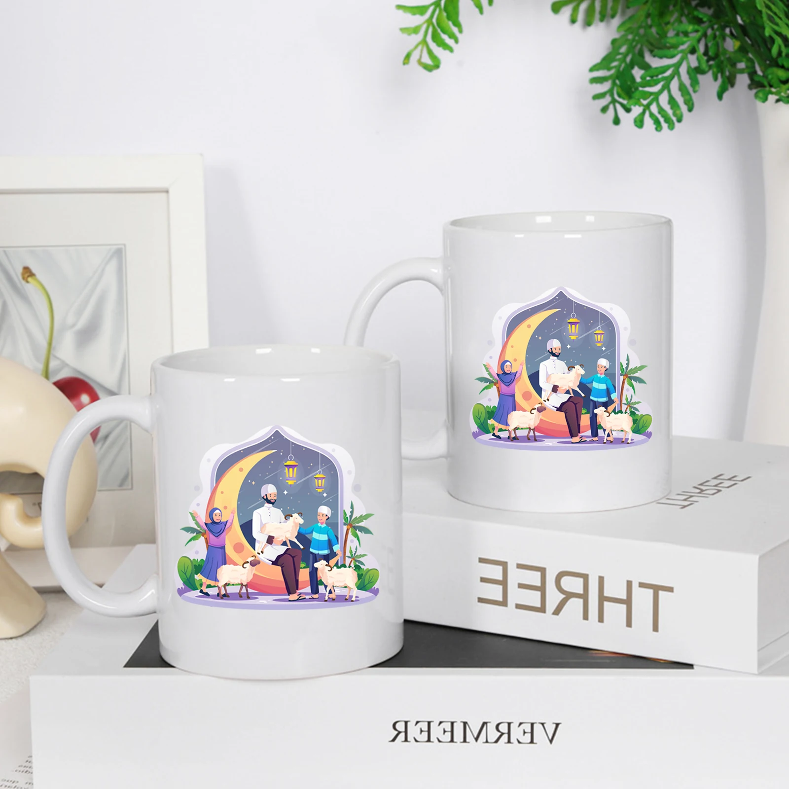 1Pc Cartoon Cute Lamb Eid Al-Adha Custom Pattern Ceramic Mug Milk Coffee Juice Ceramic Cup Suitable For Eid Al-Adha Gifts