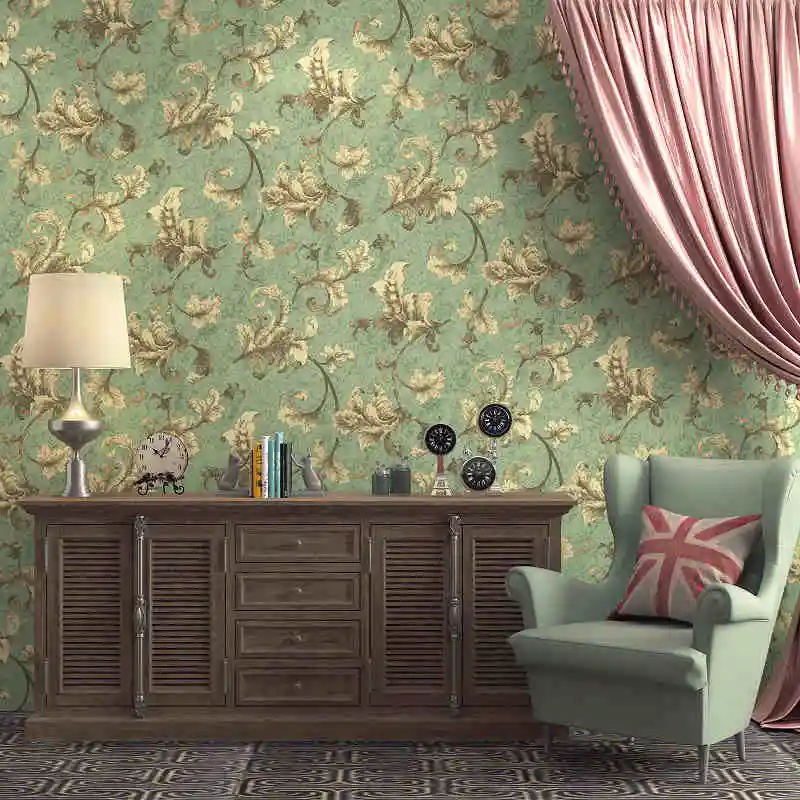 

beibehang papel de parede 3D American printing wall covering background vintage green flowers wall paper home decor wallpaper