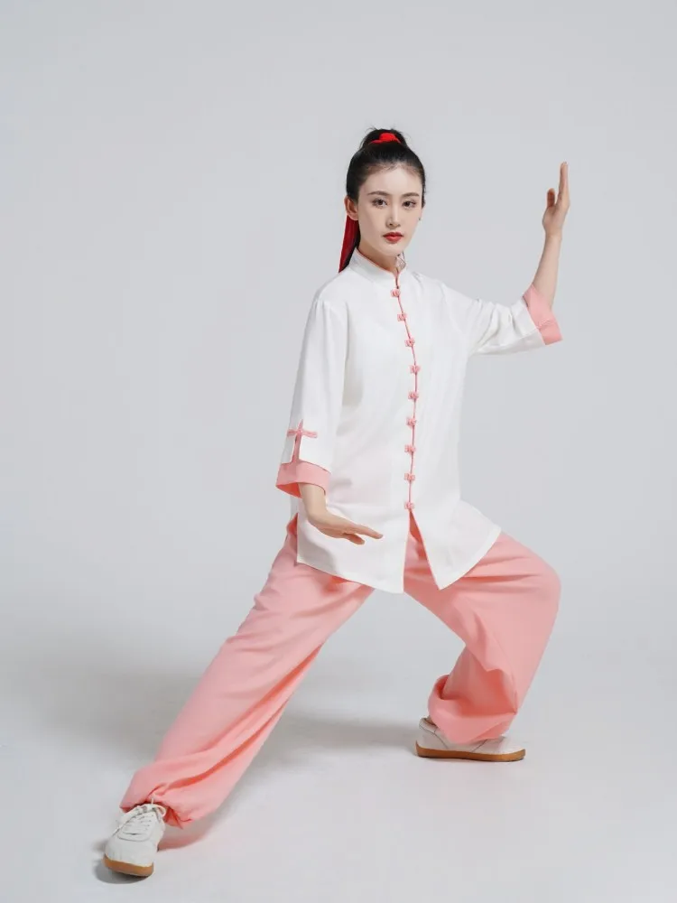 Vintage Women Martials Arts Two Piece Set Chinese Style Mixed Colors Tops Pants Meditation Suit Unisex Wushu Taichi Tracksuit