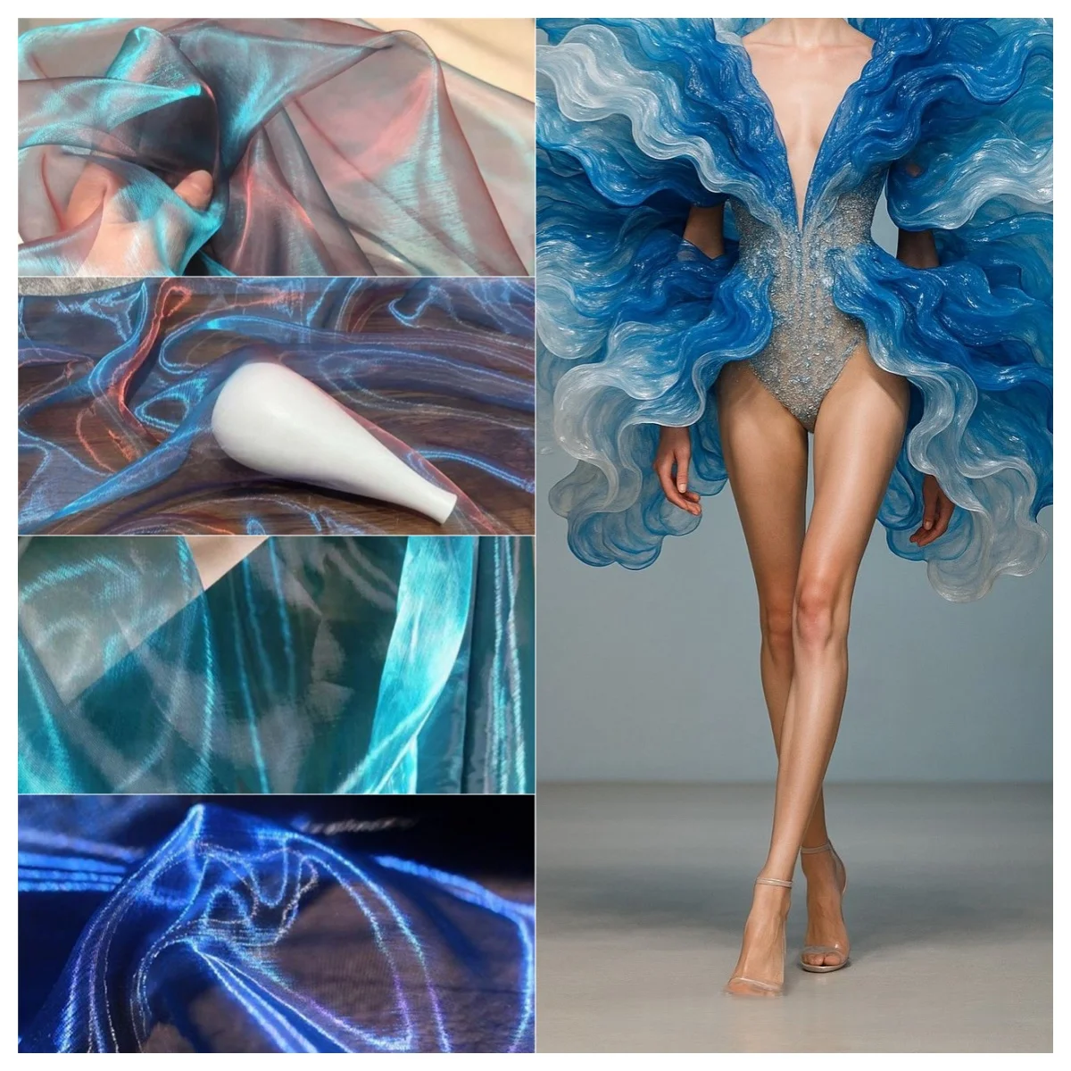 

Dual Color Sheer Organza Fabric Transparent Lightweight Mesh Cloth Ethereal Drape Fabric For Wedding Veil Evening Gown Dress