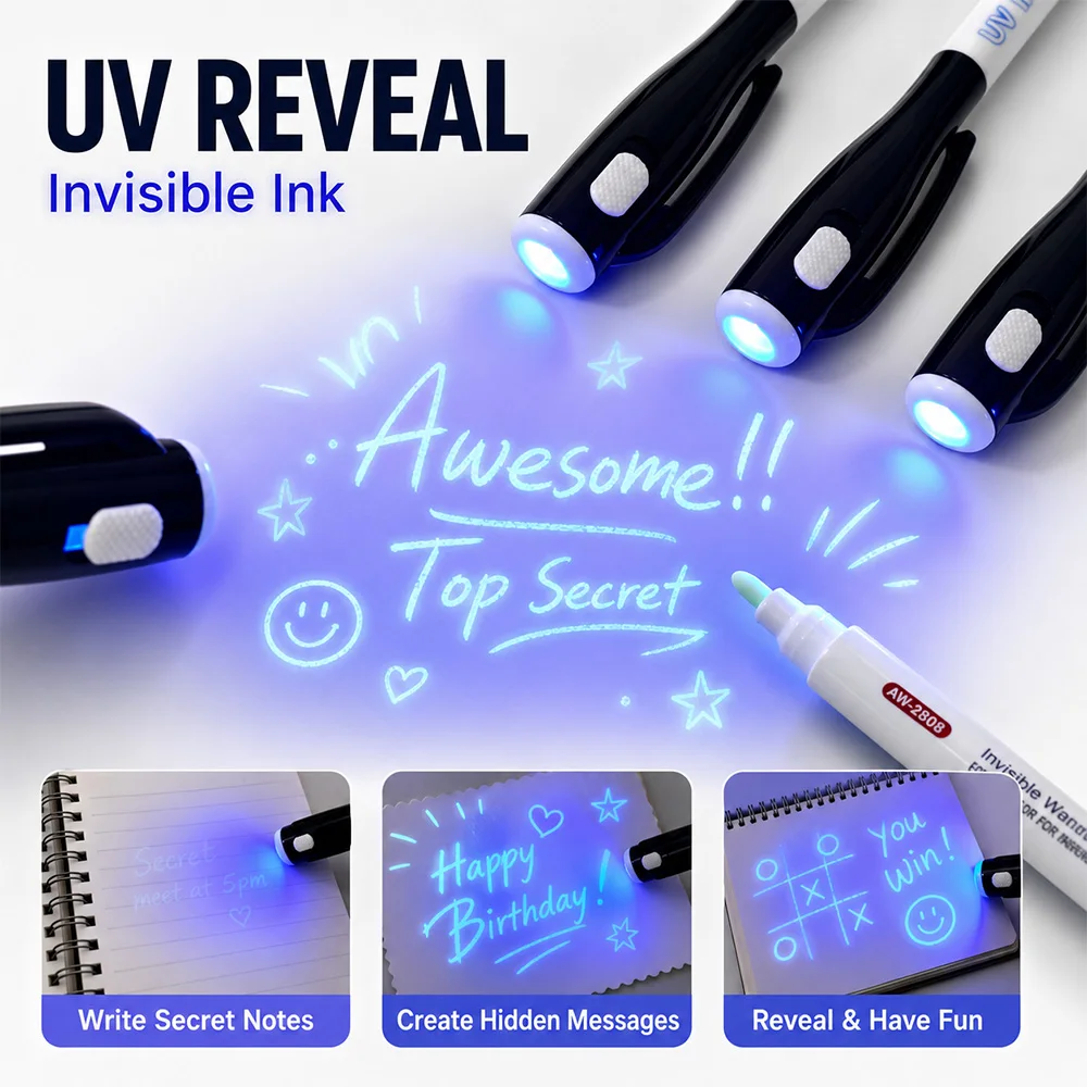 12 Pcs UV Invisible Ink Pens UV Light Disappearing Marker Perfect Craft Making Note Recording Graffiti Daily Stationery Supplies