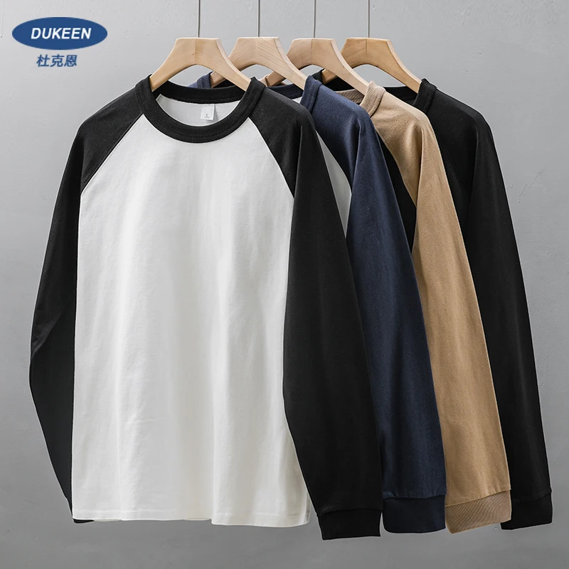 

Dukeen 320G Heavyweight Raglan Sleeve T Shirt for Men Autumn 100% Cotton Oversizes Crew Neck Men's Long-Sleeve Baseball Shirt