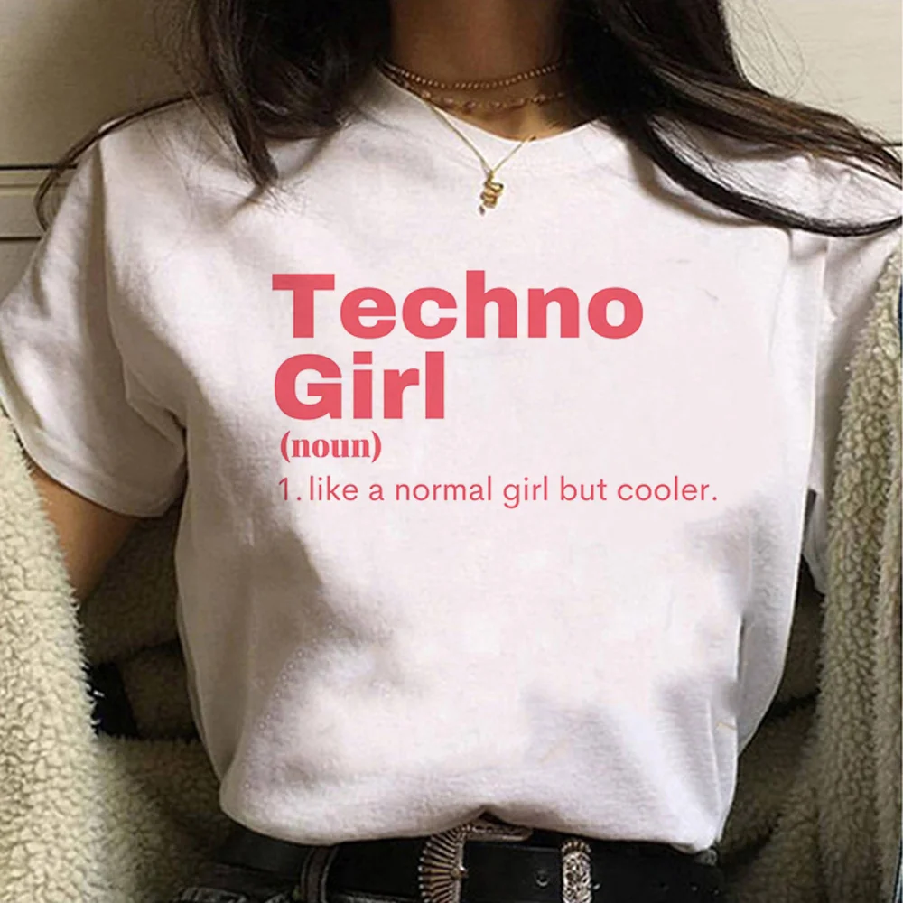 Techno tshirt damski streetwear letni Tee girl designerskie ubrania z lat 2000