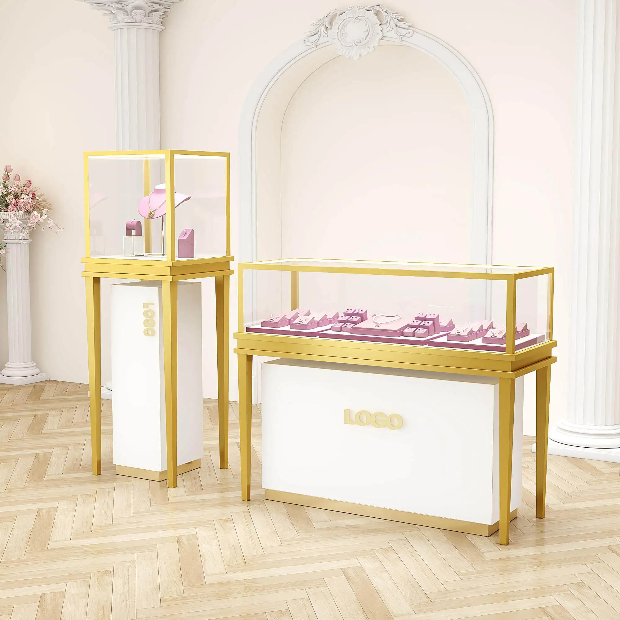 Jewelry Cabinet Jewelry Display Cabinet Watch Gold Silver Jewelry Glasses Glass Sample Product Display Counter Customization