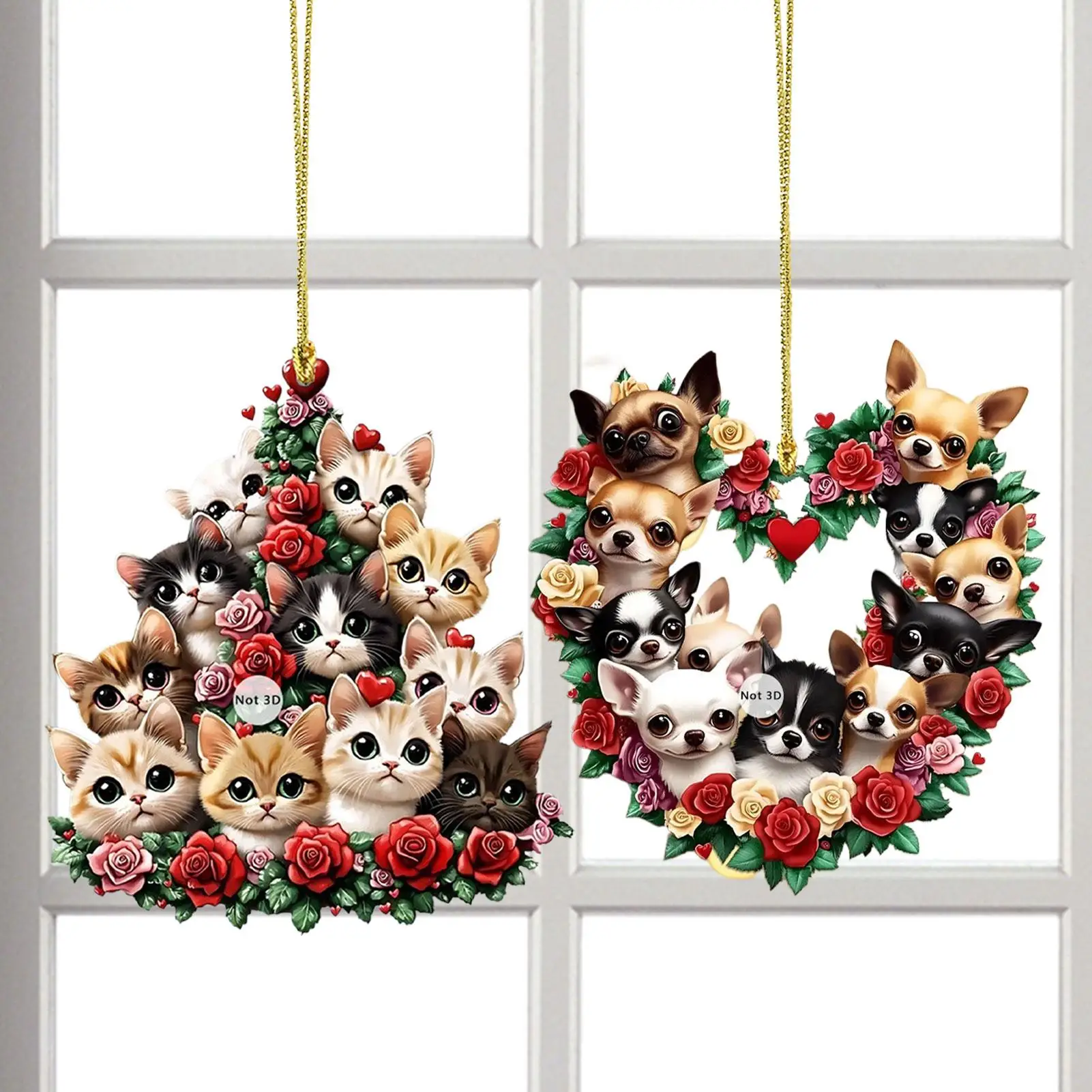 

Car Cat Pendant 2 Pieces 2D Acrylic Cute Dog Party Supplies Valentine's Rearview Mirror Decor For Kids Friends Tree Birthday