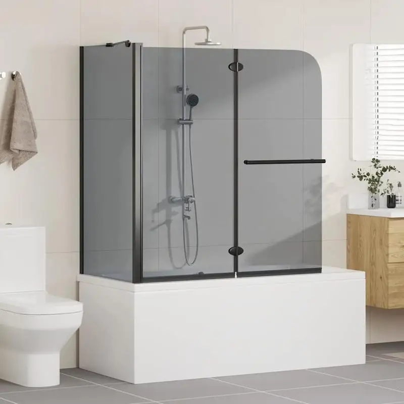 Cabine de douche pliable avec verre de sécurité transparent foncé pour séparer les zones sèche et humide dans les salles de bain modernes, dimensions 120 x 67 x 129 cm