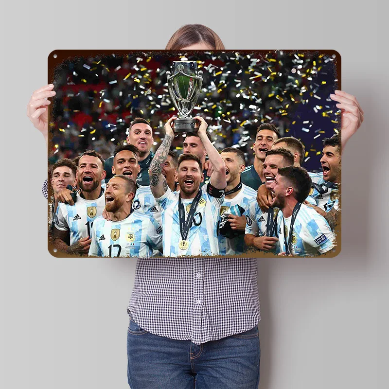 Affiche en métal sur le thème du football de Lionel Messi, art mural personnalisé, style rétro vintage, pour la décoration de la chambre des fans, décoration esthétique