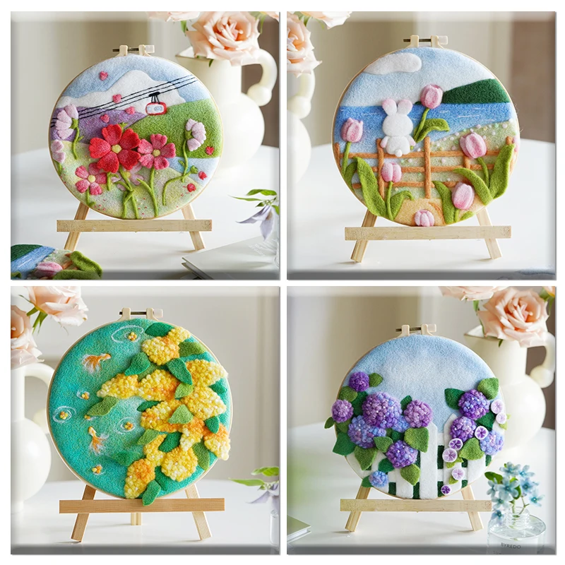 

GATYZTORY Painting DIY Wool Embroidery Kit Creative DIY Wool Needle Felt Flower Picture Kit Craft Painting Gift For Friends