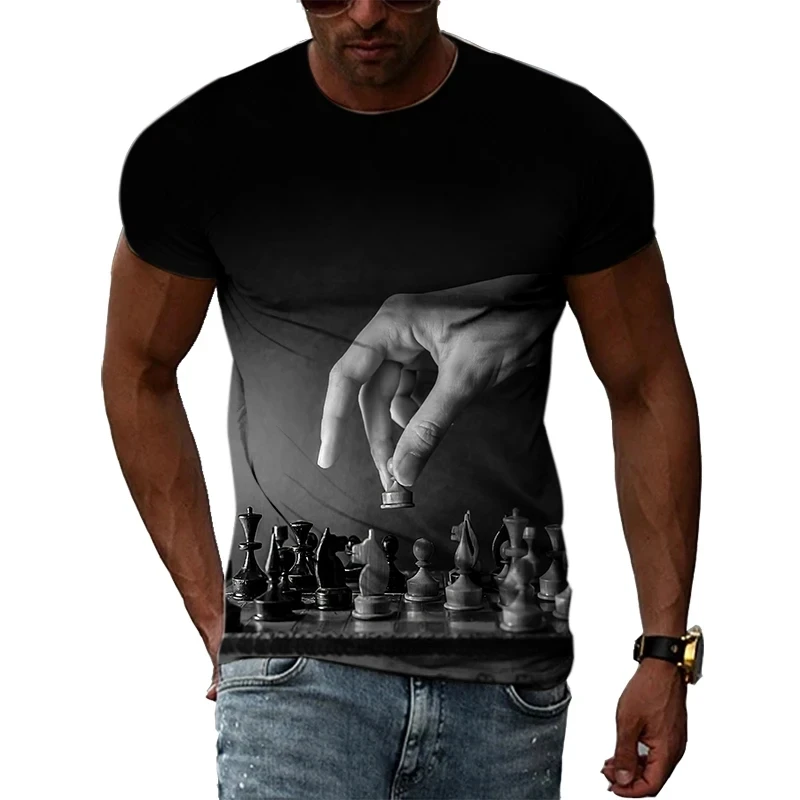 New Funny Chess Board Black and White Printed Men's T-shirt Summer Harajuku Casual Street Popular Elements Unisex Plus Size Top