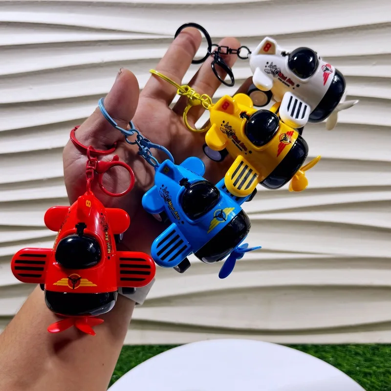 cartoon alloy airplane pull-back glider, crash-resistant children's toy car model, keychain pendant