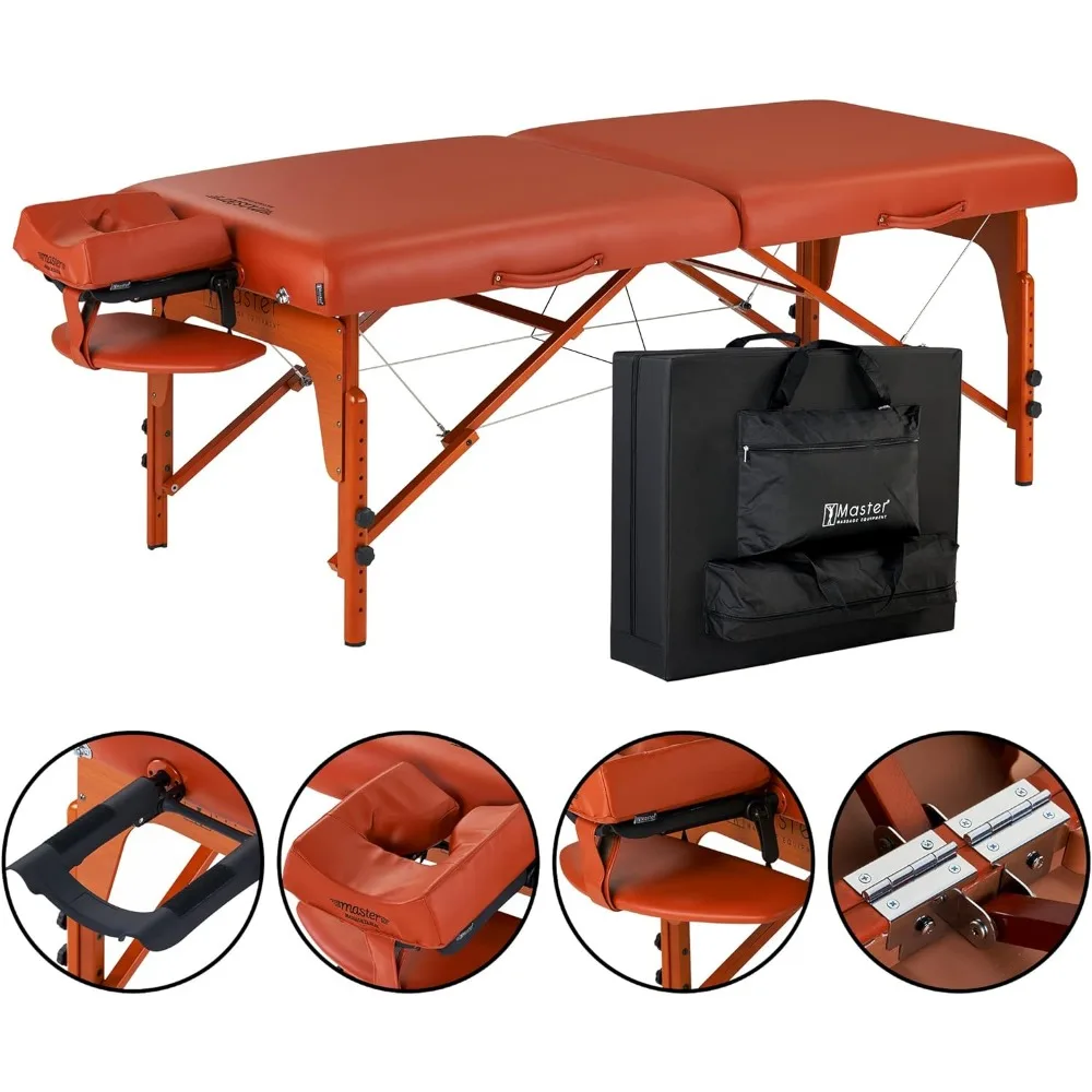 Master Massage 31" Santana Pro Portable Massage Table Package, Memory Foam Cushioning, Reiki Leg Panels, Mountain Red