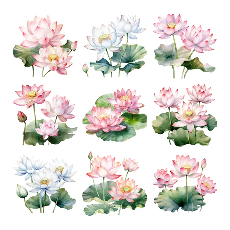 Summer Water Lilies Lotus Flowers DTF heat transfer sticker Iron On women's clothing DIY decoration washable hot press sticker