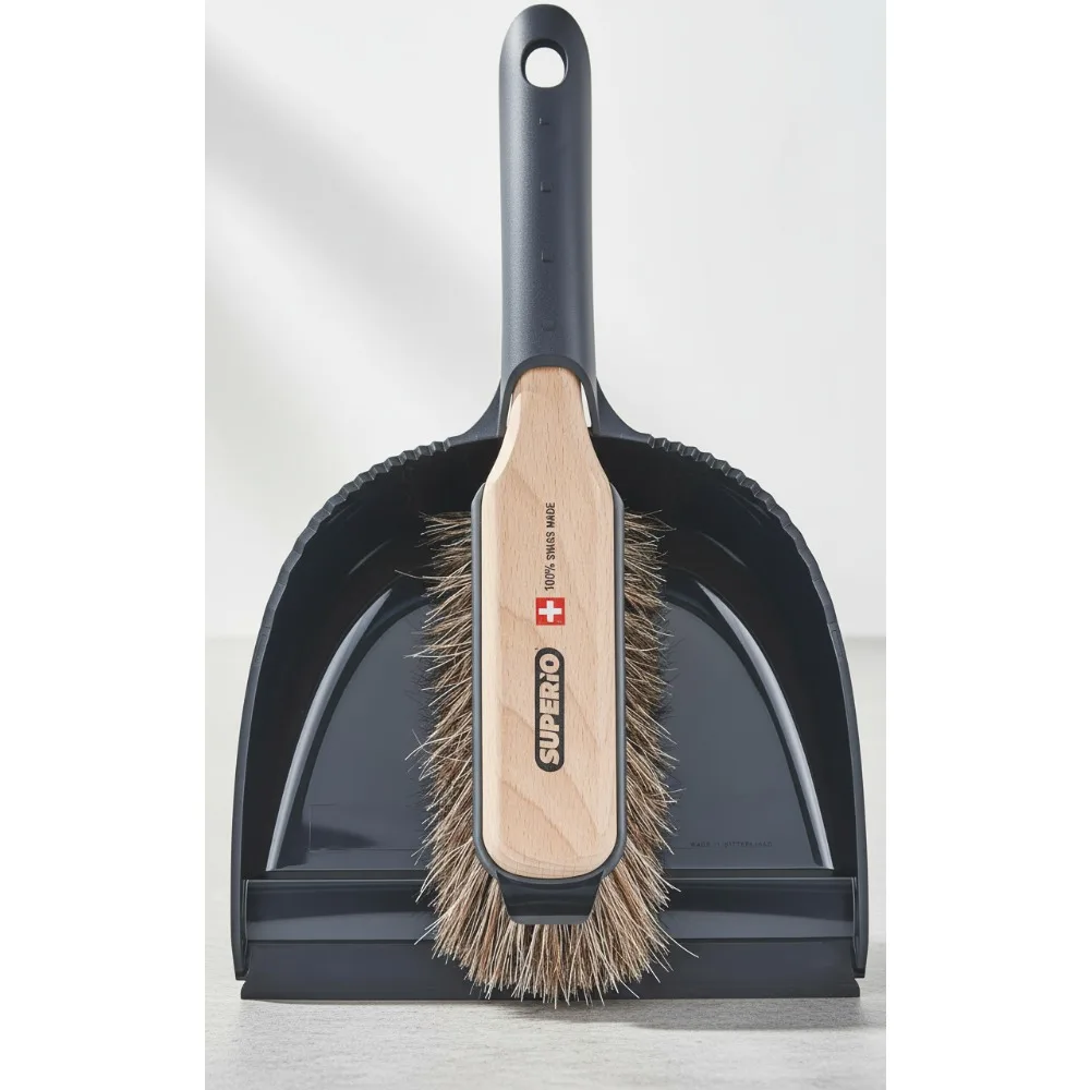 

Natural Horsehair Hand Broom & Dustpan Set - Ergonomic Grip for Home Kitchen Pet Hair Cleaning