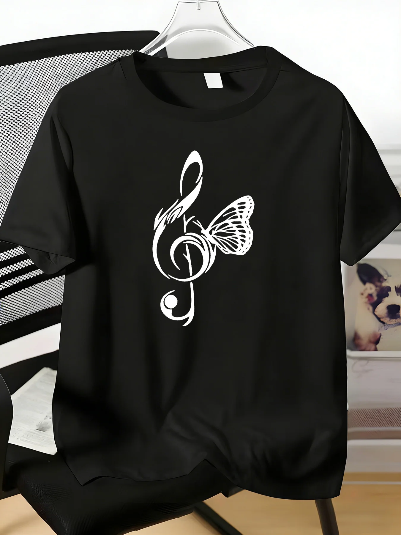 Treble Clef Butterfly Music Graphic Mens Cotton Crew Neck Short Sleeve Loose Casual Tee Musician Artist Male Summer Daily Wear